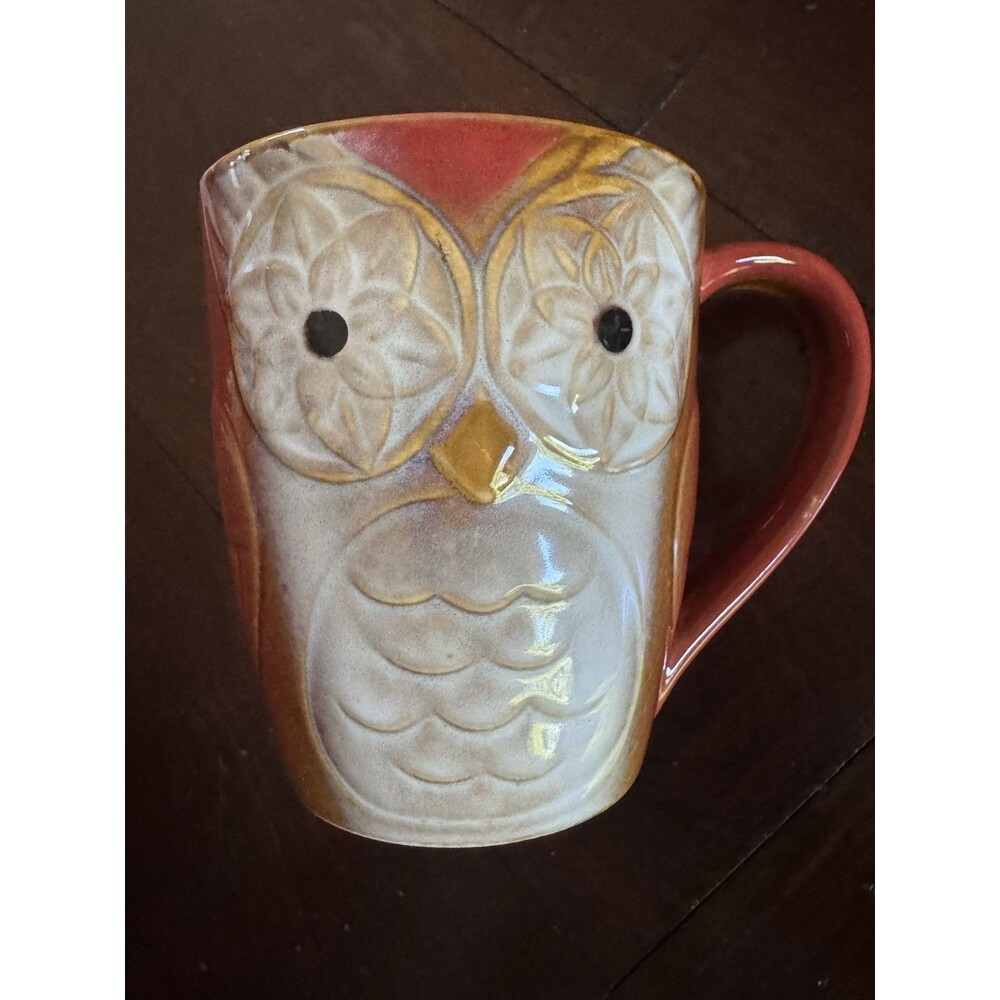 Gibson Home Autumn Owl Coffee Mug / Tea‎ Cup Orange Ceramic Glazed